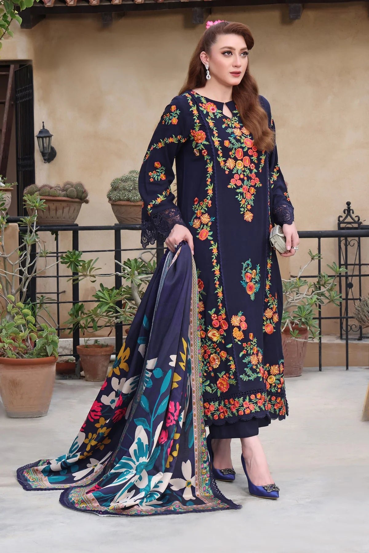 Embroidered Airjet Lawn 3-Piece Suit with Printed Diamond Dupatta
