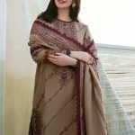 Heavy Embroidered Dhanak 3-Piece Suit with Heavy Embroidered Shawl
