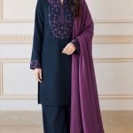 Embroidered Neckline Dhanak 3-Piece Suit with Embroidered Shawl