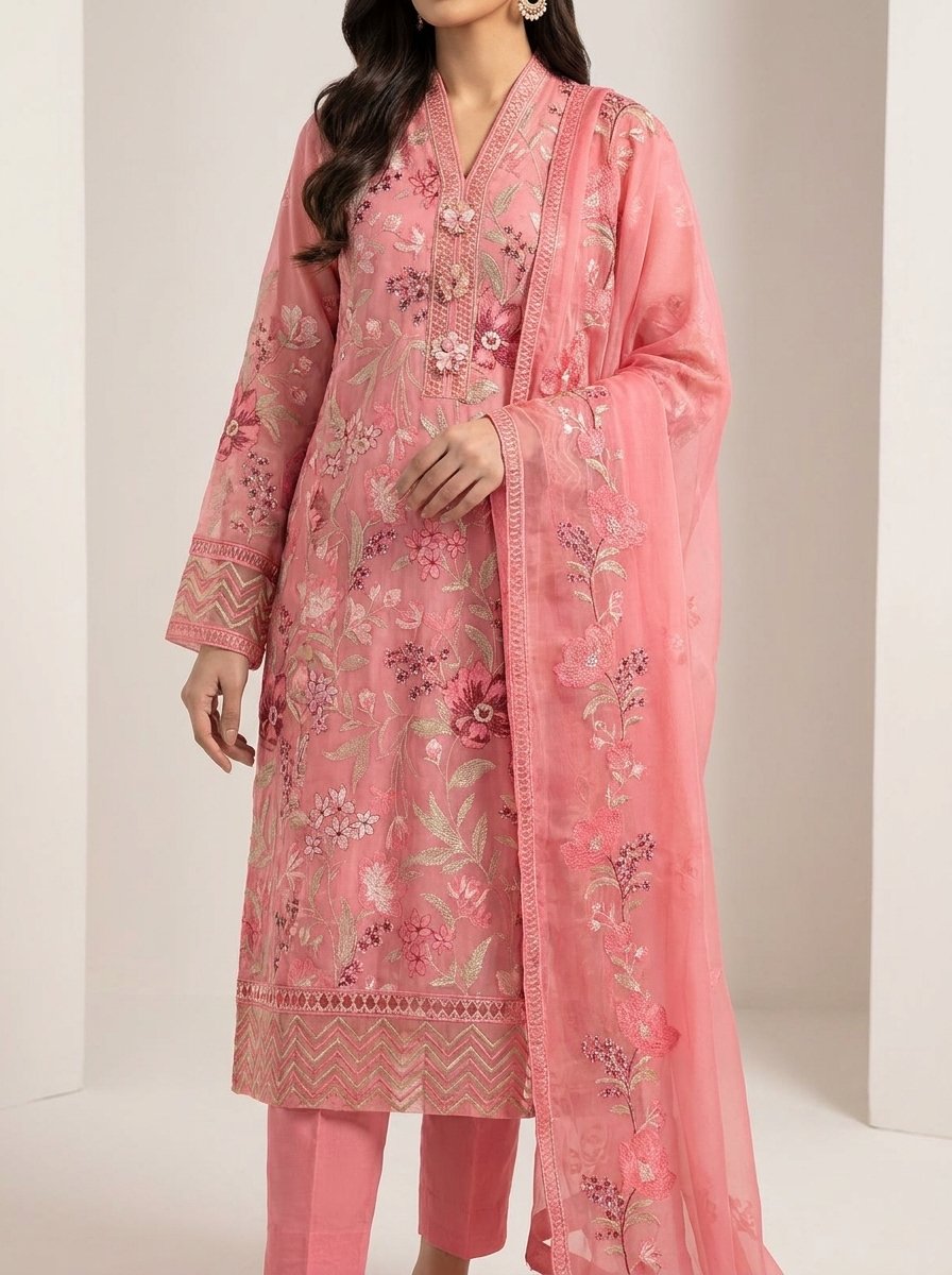 Embroidered Lawn 3-Piece Suit with Embroidered Chiffon Dupatta