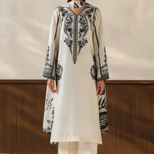 Embroidered Neck Dhanak 3-Piece Suit with Digital Printed Shawl