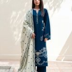 Fine Embroidered Dhanak 3-Piece Suit with Printed Wool Shawl