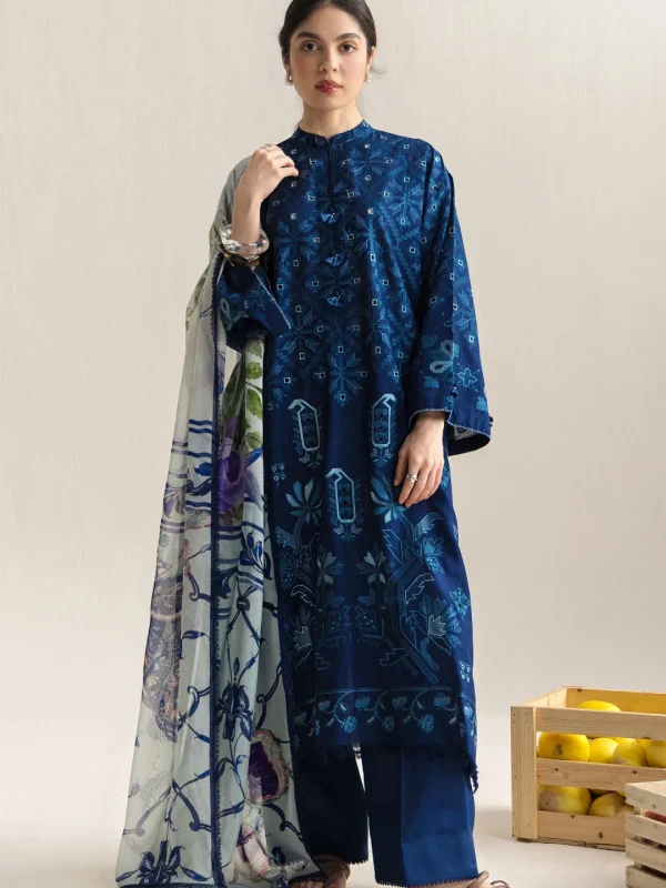 Heavy Embroidered Airjet Dhanak 3-Piece Suit with Digital Shawl - Coco Dw209 Dhank Suit Model Front 01