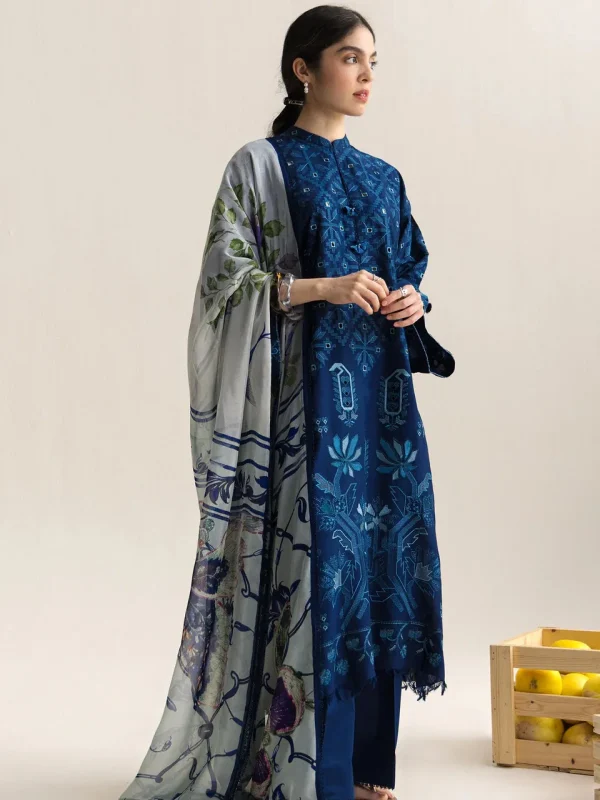 Heavy Embroidered Airjet Dhanak 3-Piece Suit with Digital Shawl - Coco Dw209 Dhank Suit Model Side Pose 02