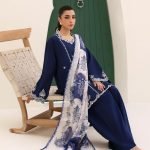 Cross Stitch Embroidered Dhanak 3-Piece Suit with Digital Shawl