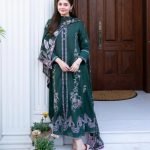 Heavy Embroidered Border Dhanak 3-Piece Suit with Digital Printed Shawl