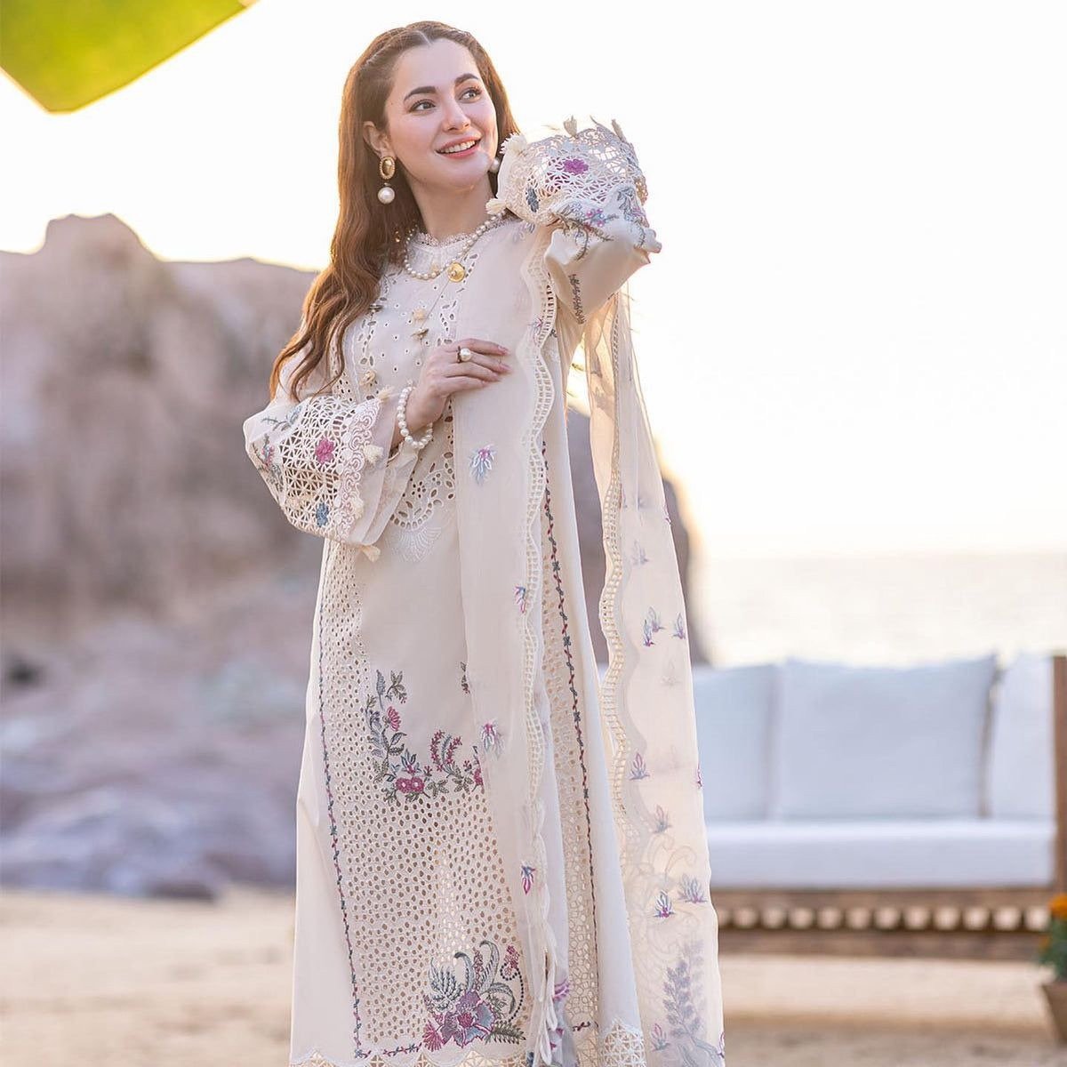 Chikankari Cutwork Lawn 3-Piece Suit with Organza Cutwork Dupatta