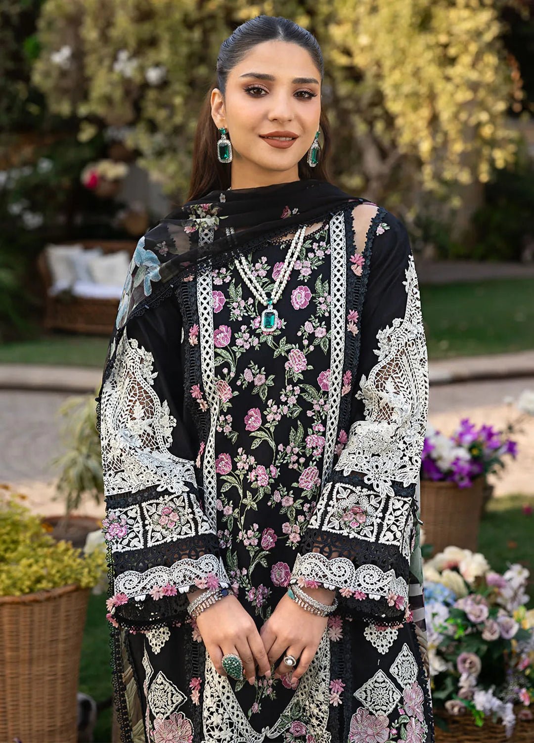 Embroidered Lawn 3-Piece Suit with Printed Diamond Dupatta