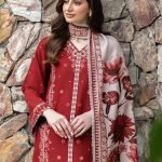 Embroidered Front Dhanak 3-Piece Suit with Digital Printed Shawl