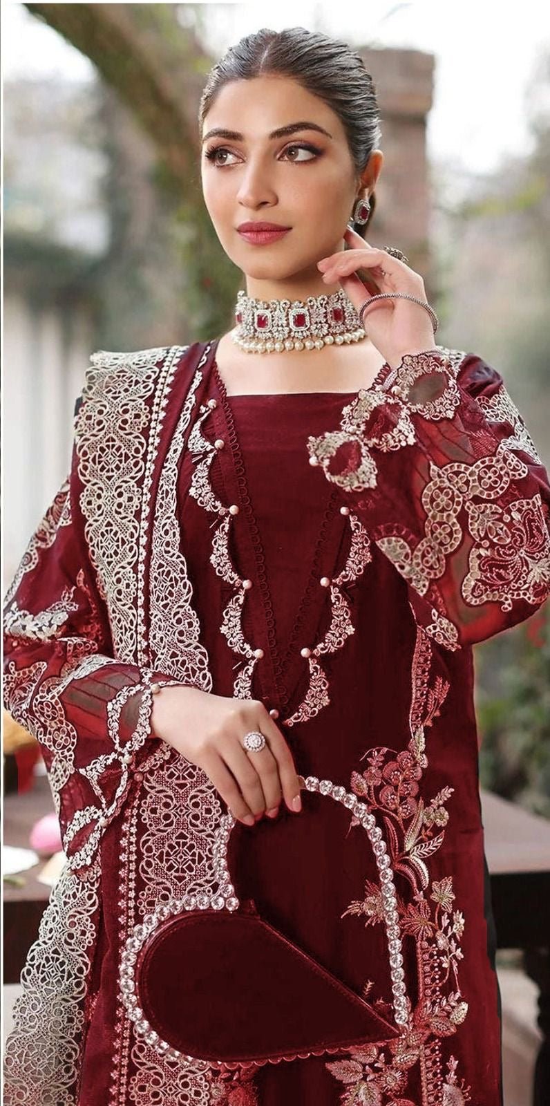 Embroidered Festive Lawn 3-Piece Suit with Ready-to-Wear Bamber Dupatta