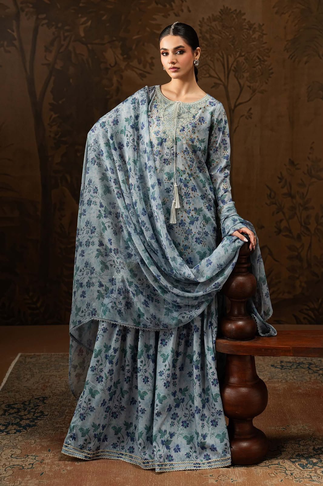 Printed Silk 3-Piece Suit with Digital Printed Silk Dupatta