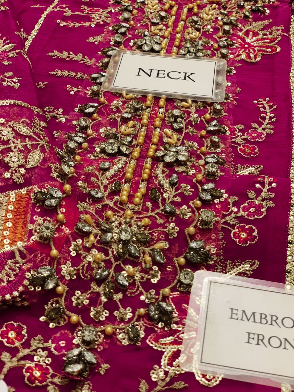 Handwork Embroidered Chiffon 3-Piece Suit with Sequence Dupatta
