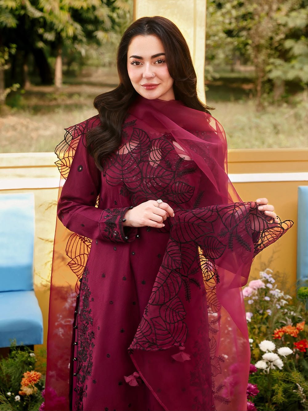 Sequence Embroidered Dhanak 3-Piece Suit with Heavy Embroidered Shawl