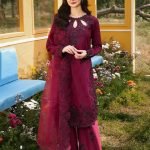 Sequence Embroidered Dhanak 3-Piece Suit with Heavy Embroidered Shawl