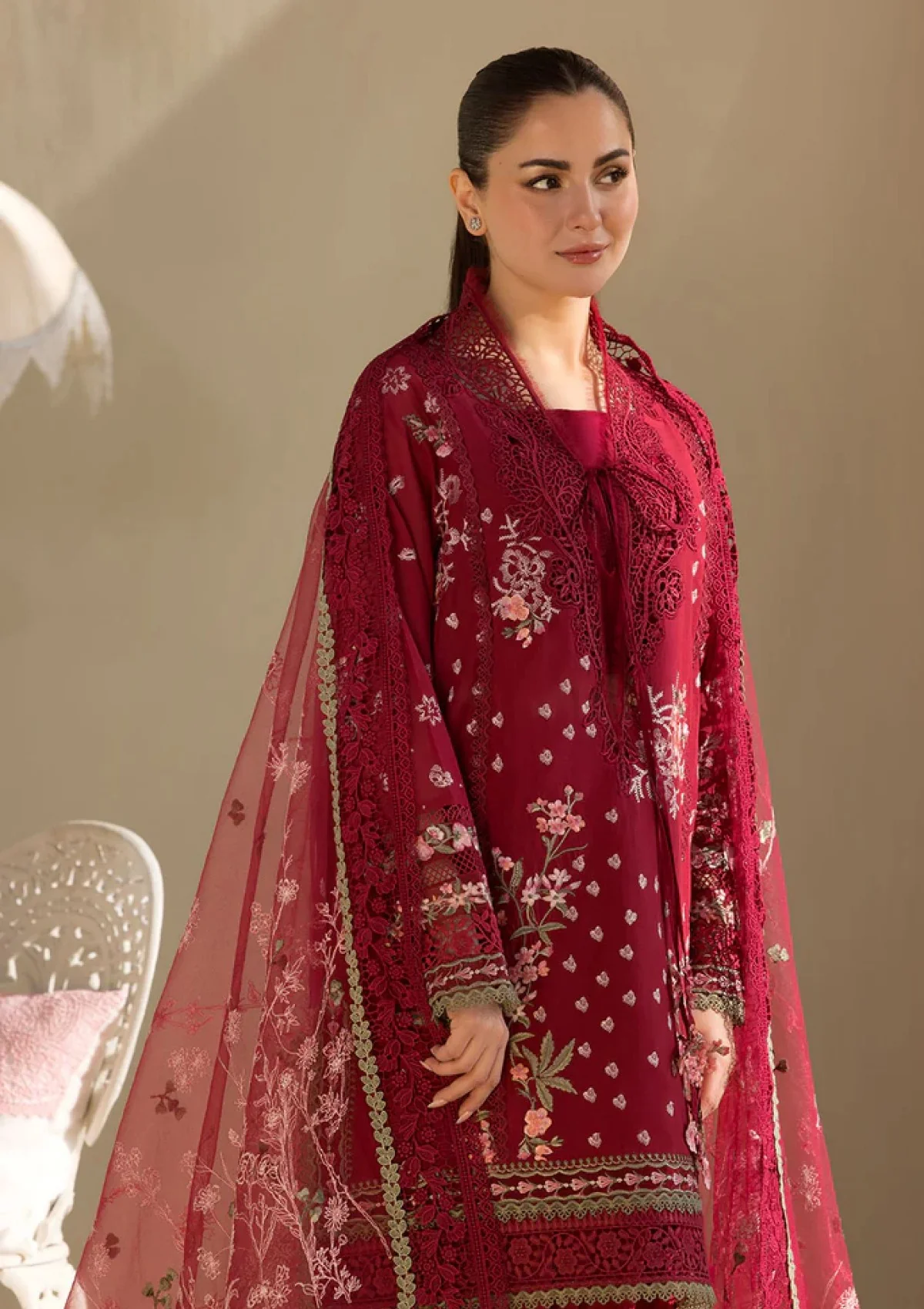 Heavy Embroidered Airjet Lawn 3-Piece Suit with Voile Printed Dupatta