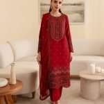 Multi-Head Embroidered Lawn 3-Piece Suit with Bamber Chiffon Dupatta