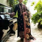 Classic Embroidered Dhanak 3-Piece Suit with Digital Printed Shawl