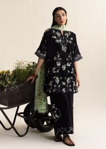 Classic Embroidered Dhanak 3-Piece Suit with Digital Printed Shawl