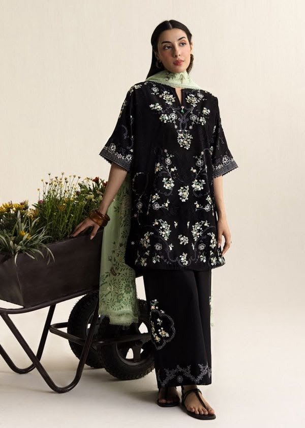 Classic Embroidered Dhanak 3-Piece Suit with Digital Printed Shawl